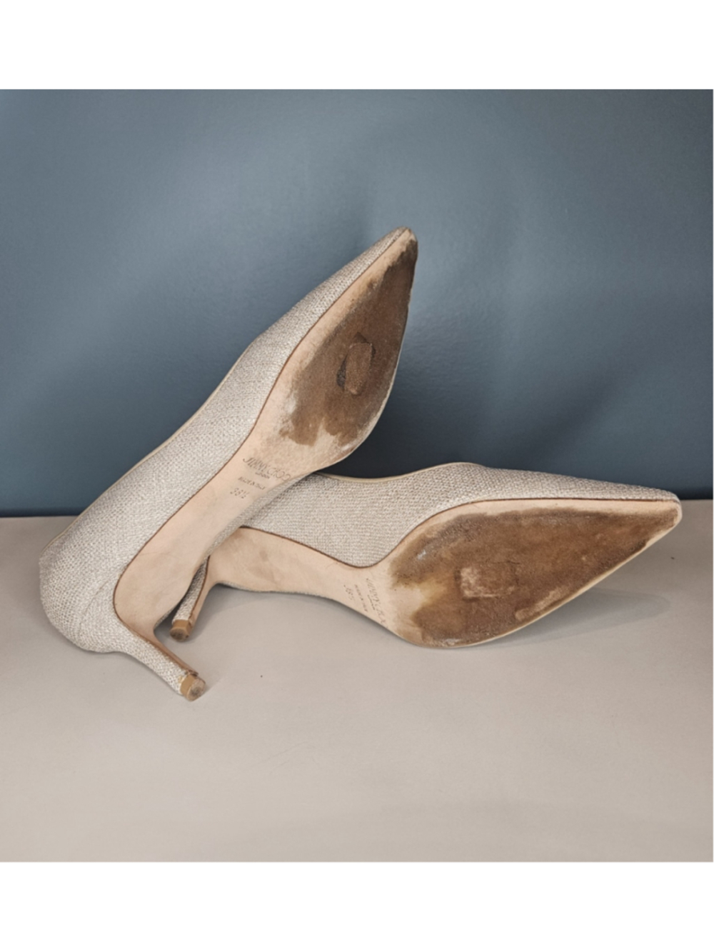 Jimmy Choo Romy 60 Champagne/Tan Woven Heels Pumps 38.5 US 7.5/8 - Picture 5 of 8